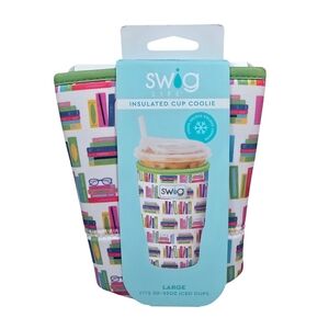 Swig Life Book Club Insulated Ice Cup Coolie - Colorful Bookshelf Print Large